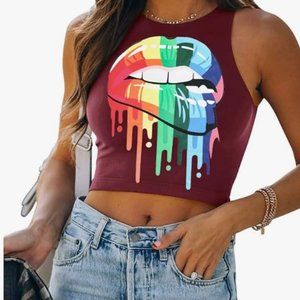 NWOT Women's Crop Top Summer Sleeveless Casual Basic Tank Athletic Sexy Cropped